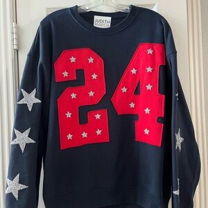 Judith March Navy Crewneck with Red and Silver Details,  Size: M/L